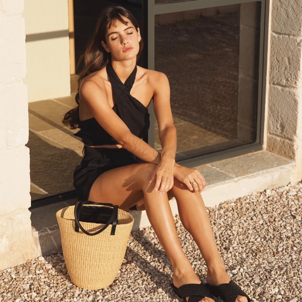 Bembien Natural Woven Tote with Black Handles - Picture 6 of 10